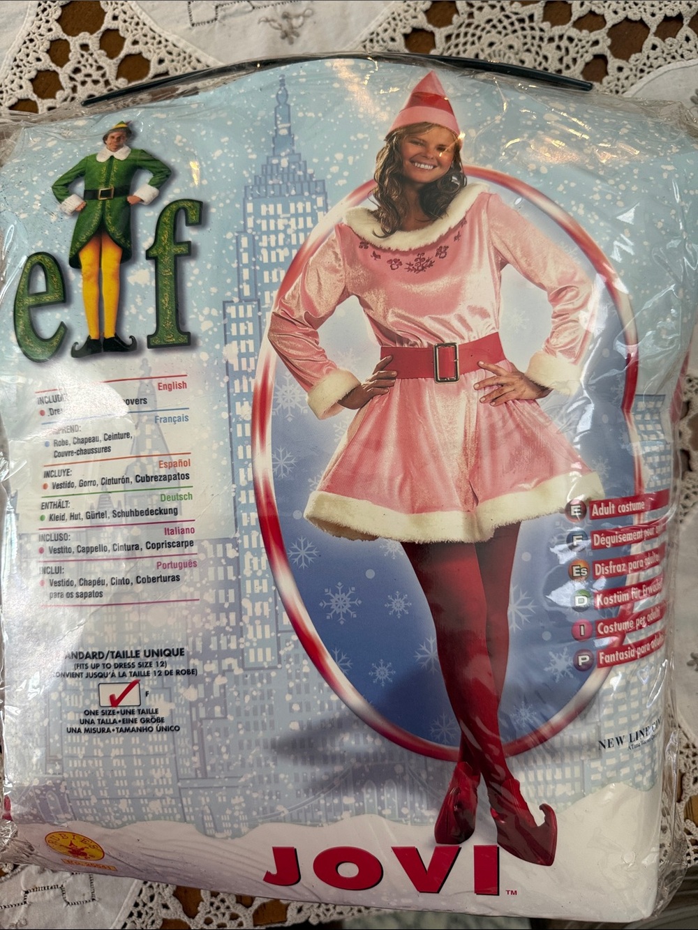 Ovi Pink Holiday Elf Dress Costume with White Faux Fur Trim ADULT